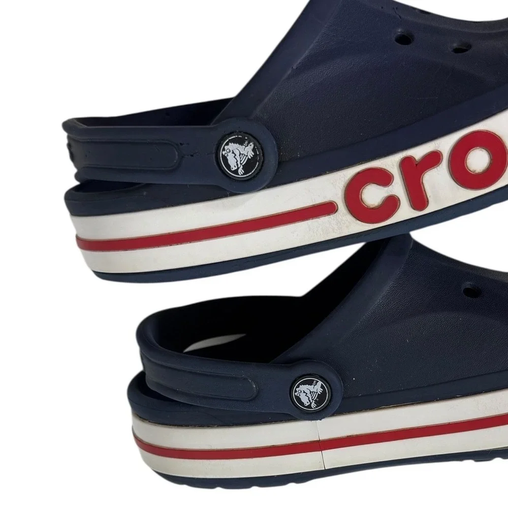 Crocs Bayaband Clogs Navy Blue White Red Mens 5 Womens 7 Unisex Slip On‎ Shoes